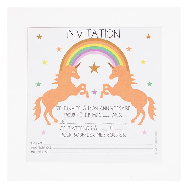 Carte d'invitation anniversaire ado à imprimer licorne