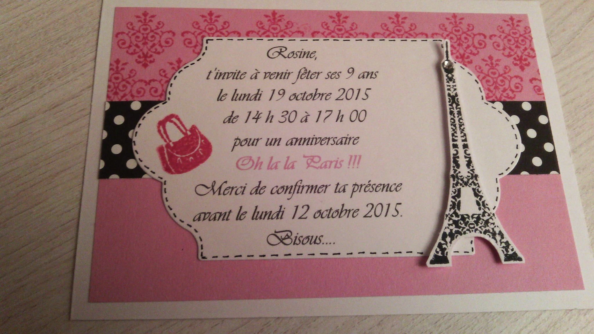 Carte invitation anniversaire theme paris