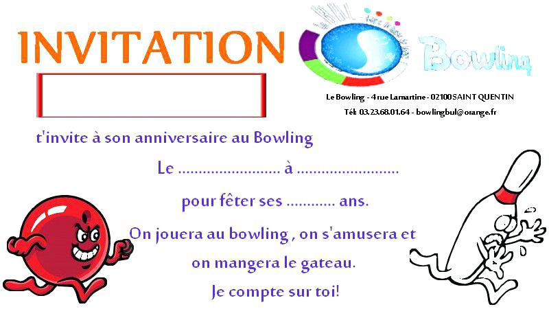 Carte invitation anniversaire bowling à imprimer