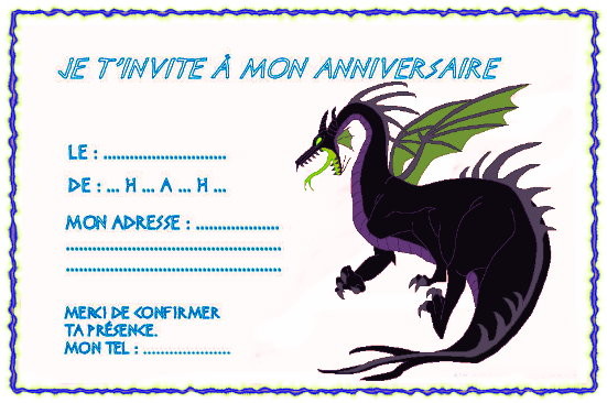 Carte d invitation anniversaire dragon