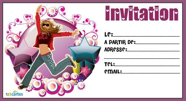 Carte d'invitation anniversaire gratuite pour fille