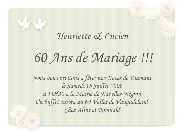 Carte d'invitation anniversaire de mariage 60 ans
