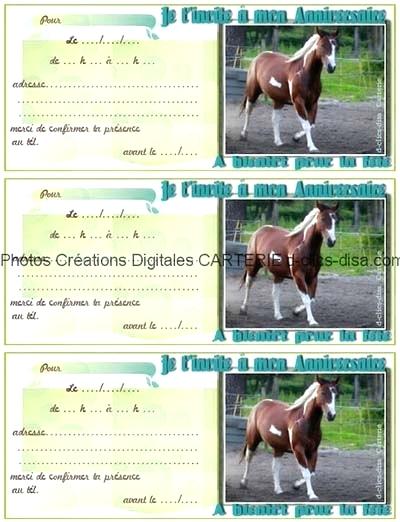 Carte d'invitation anniversaire gratuite à imprimer avec des chevaux