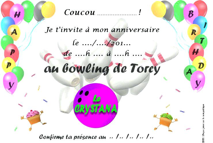 Carte invitation anniversaire à imprimer bowling