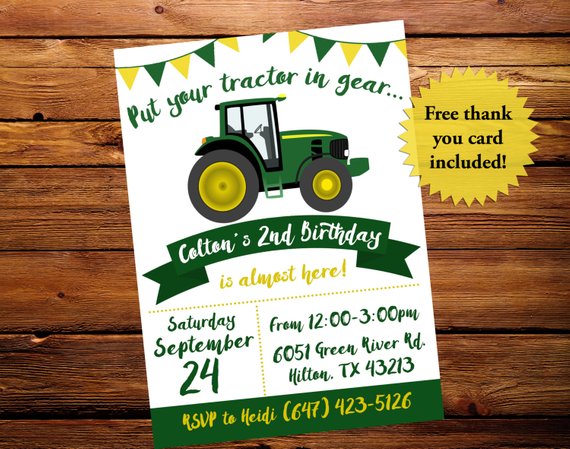 Carte invitation anniversaire garçon tracteur