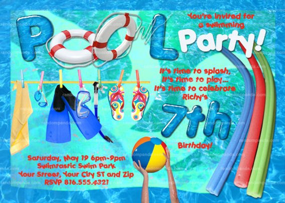 Carte anniversaire enfants pool party