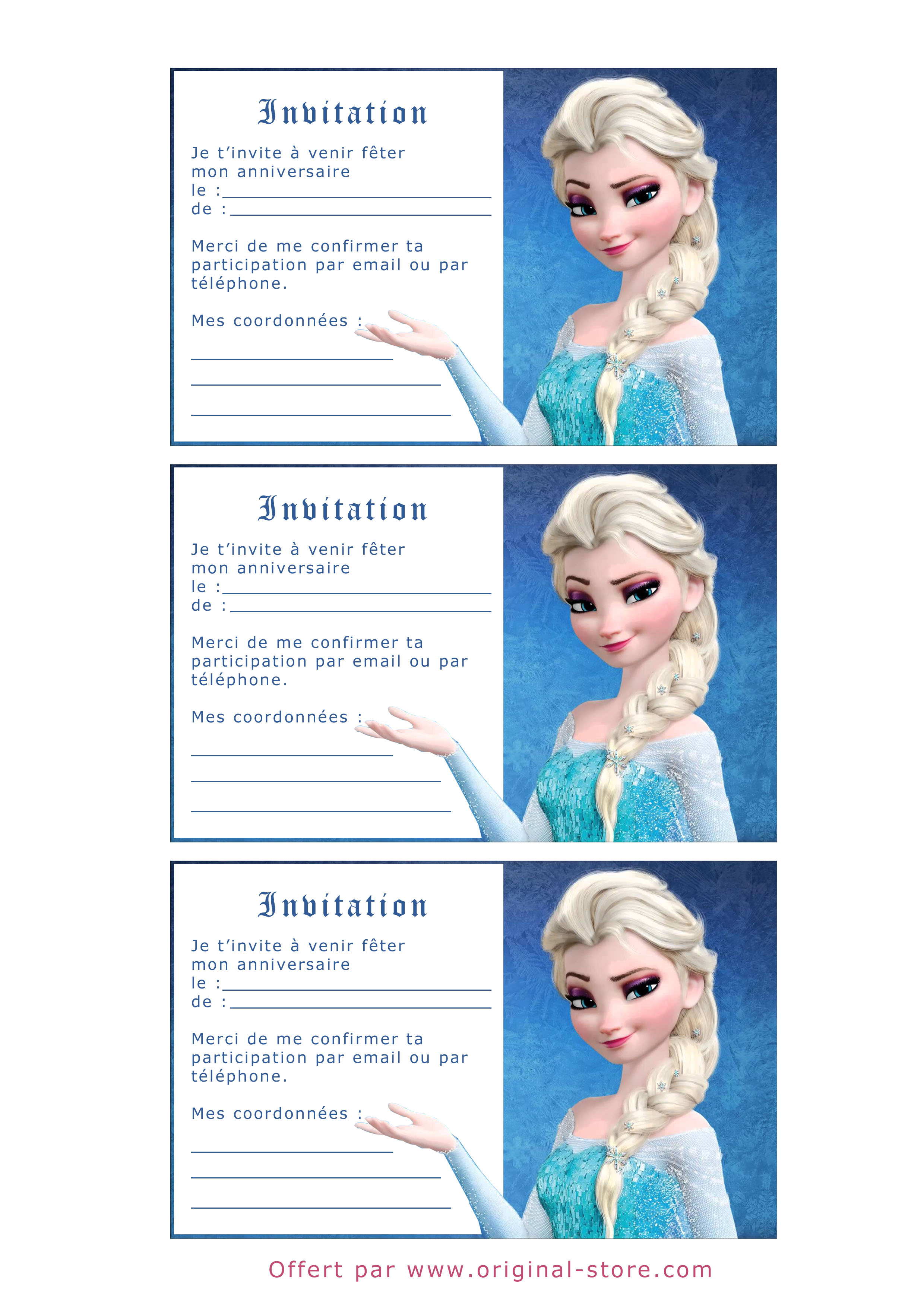 Carte invitation anniversaire a imprimer gratuit reine des neiges
