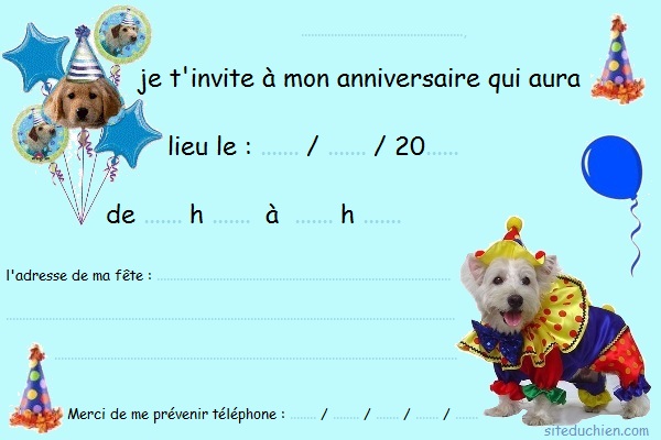 Carte invitation anniversaire à imprimer gratuite chien