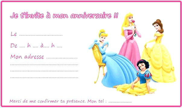 Carte invitation princesse anniversaire