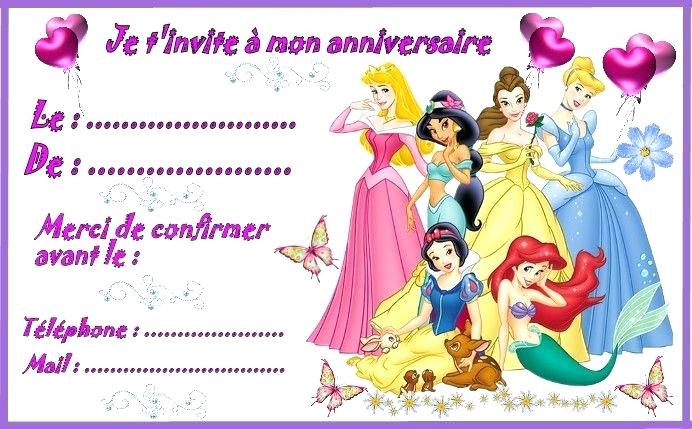 Carte invitation anniversaire princesse disney gratuite