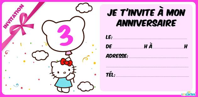 Carte invitation anniversaire fille 3 ans