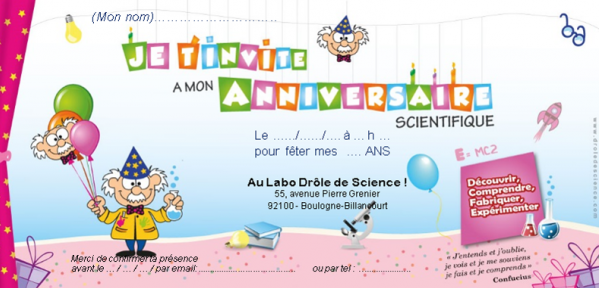 Carte invitation anniversaire scientifique