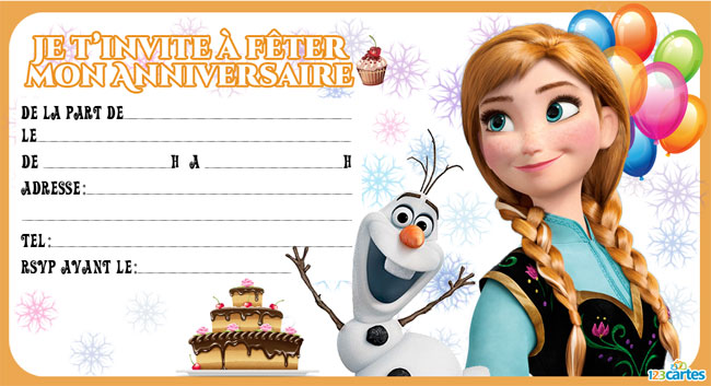 Carte joyeux anniversaire la reine des neiges a imprimer gratuit