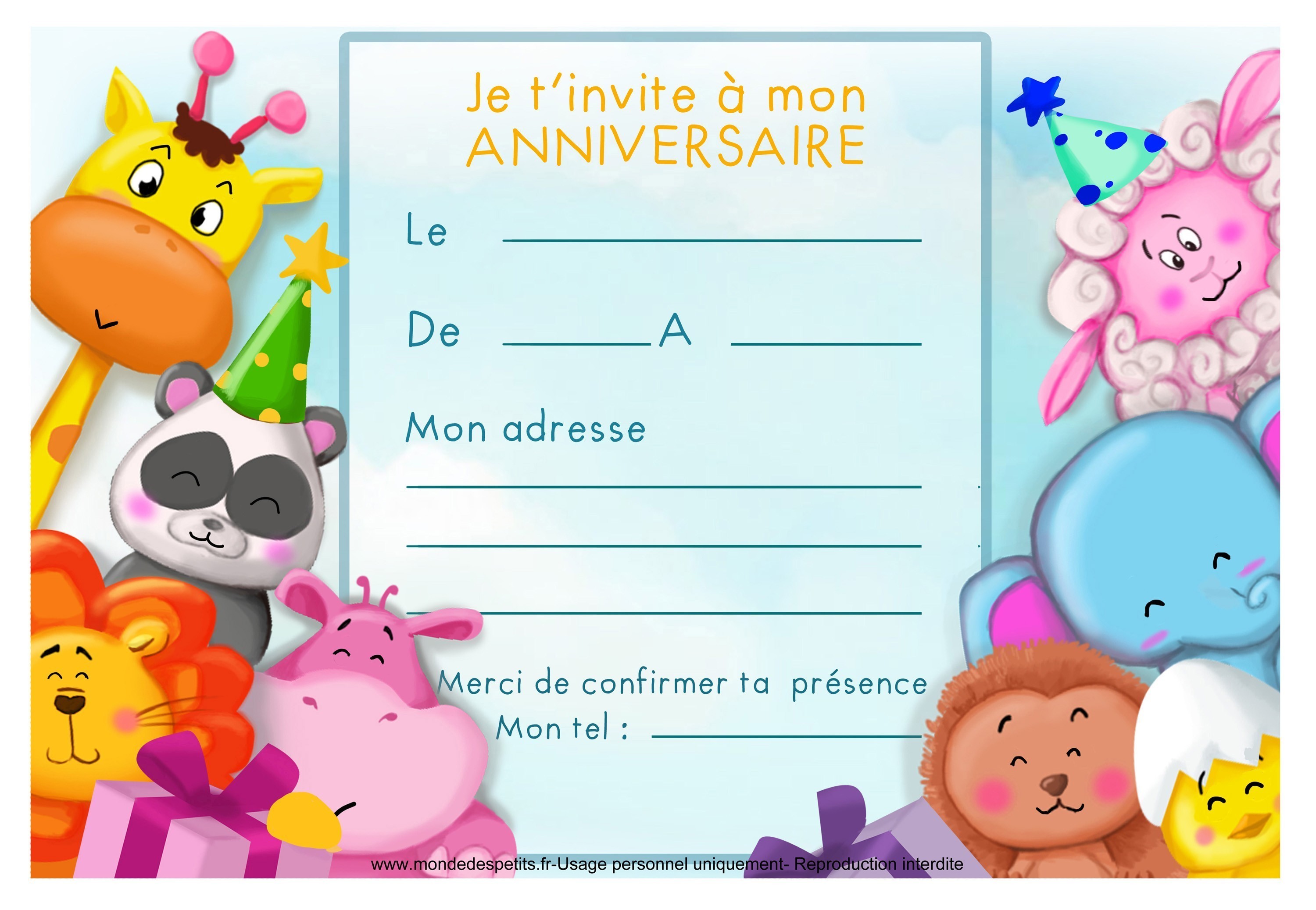 Carte invitation anniversaire enfants gratuit