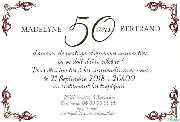 Invitation anniversaire de mariage 50 ans texte