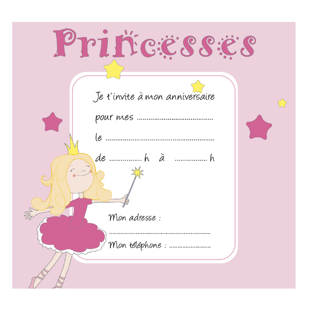 Carte anniversaire princesse à colorier