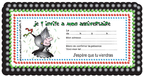 Carte invitation anniversaire chevalier gratuite imprimer