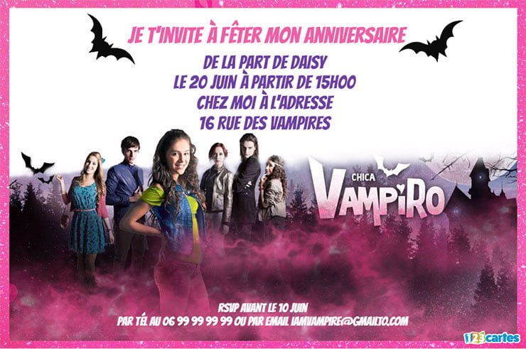 Carte invitation anniversaire gratuite chica vampiro