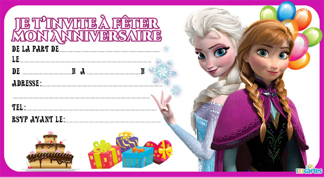 Carte anniversaire fille gratuite à imprimer reine des neiges