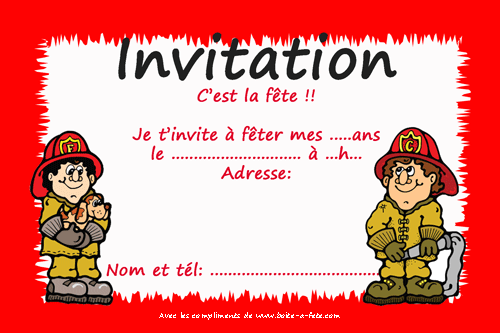 Carte d'invitation anniversaire pompier