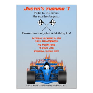 Carte invitation anniversaire voiture de course
