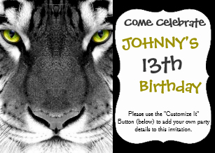 Carte invitation anniversaire tigre blanc