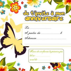 Carte d'invitation papillon anniversaire fille