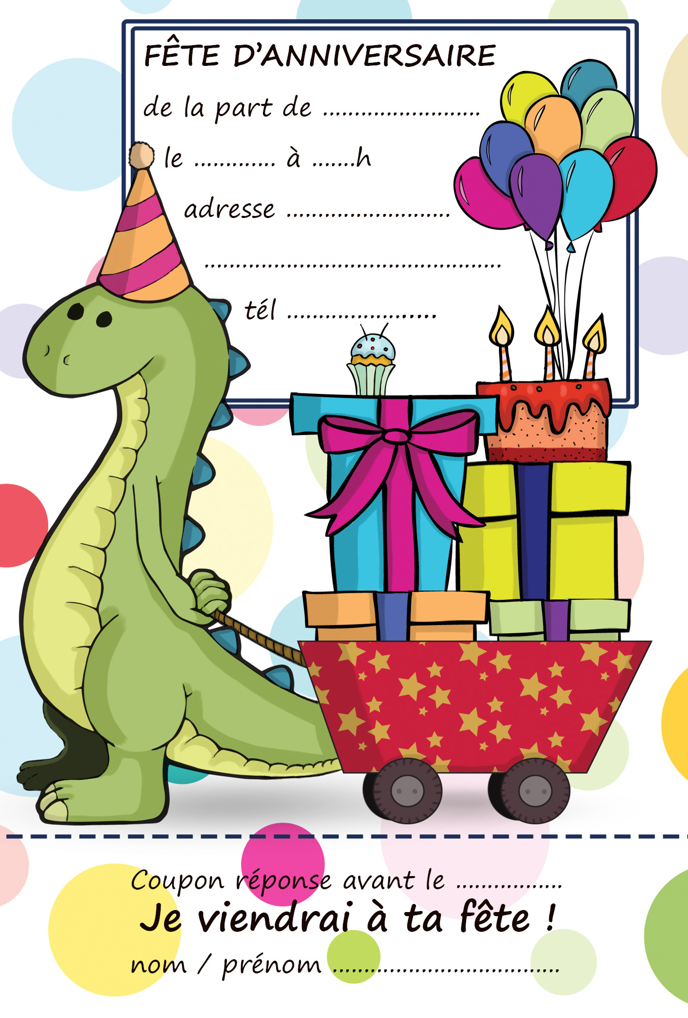 Carte invitation anniversaire dinosaure a imprimer