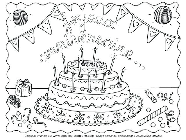 Carte anniversaire à colorier gratuite à imprimer