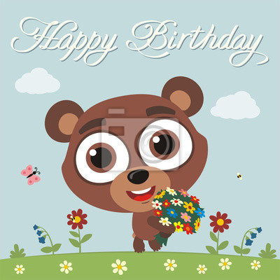 Carte anniversaire avec ours en peluche