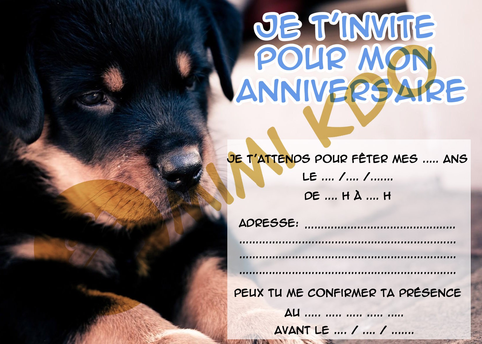 Carte invitation anniversaire chien a imprimer