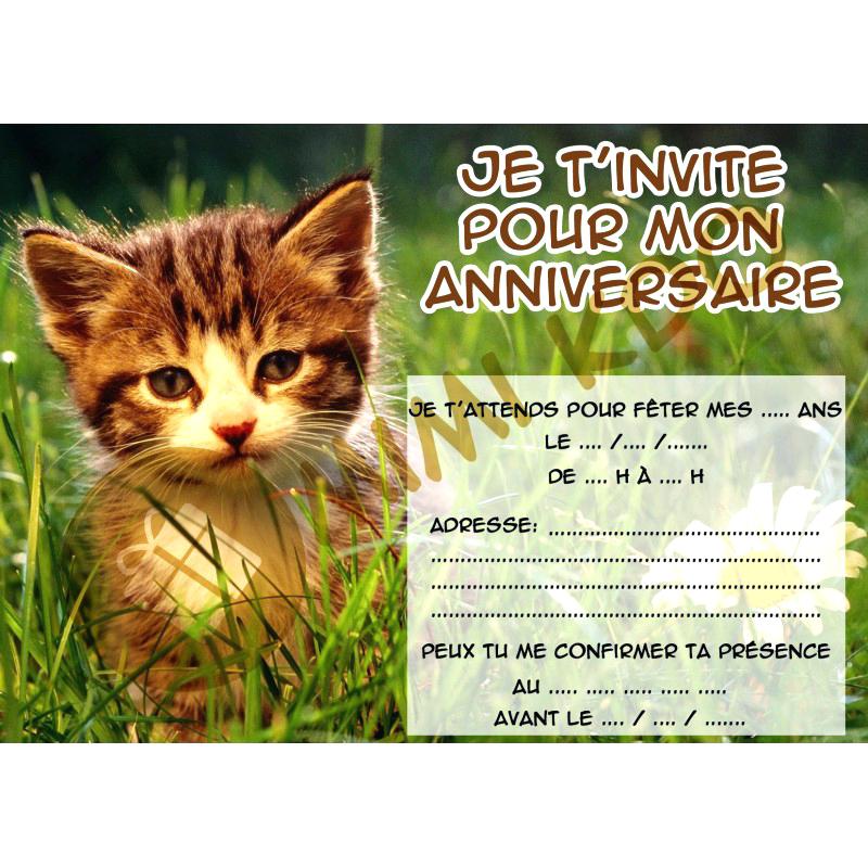 Carte invitation anniversaire chat à imprimer gratuite