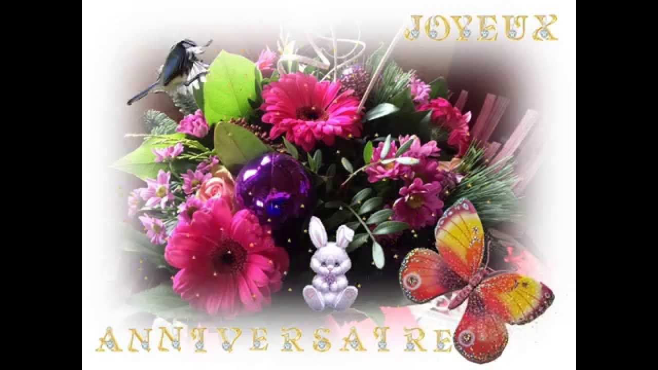 Carte joyeux anniversaire bouquet de fleur