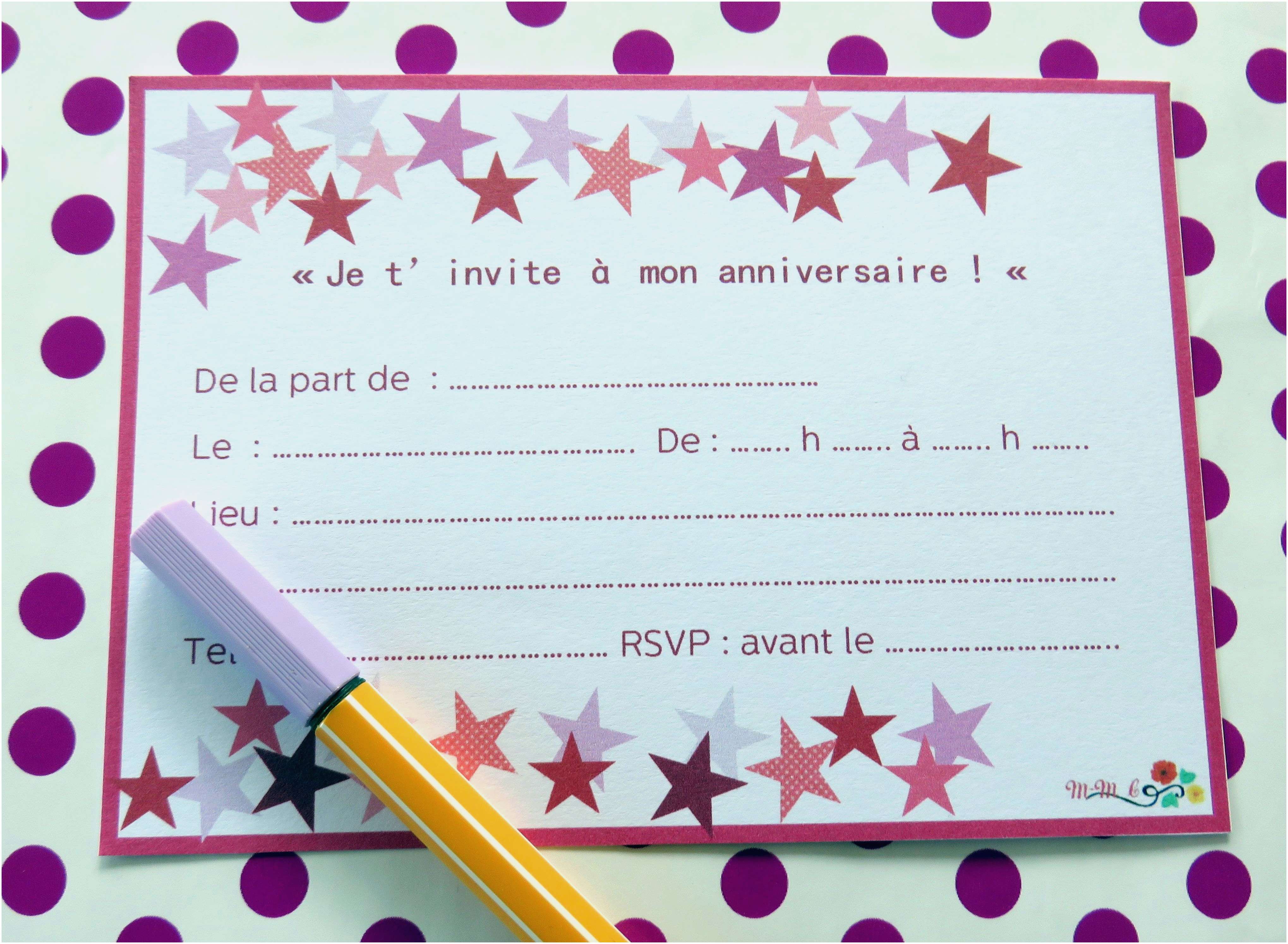 Texte carte invitation anniversaire fille 10 ans