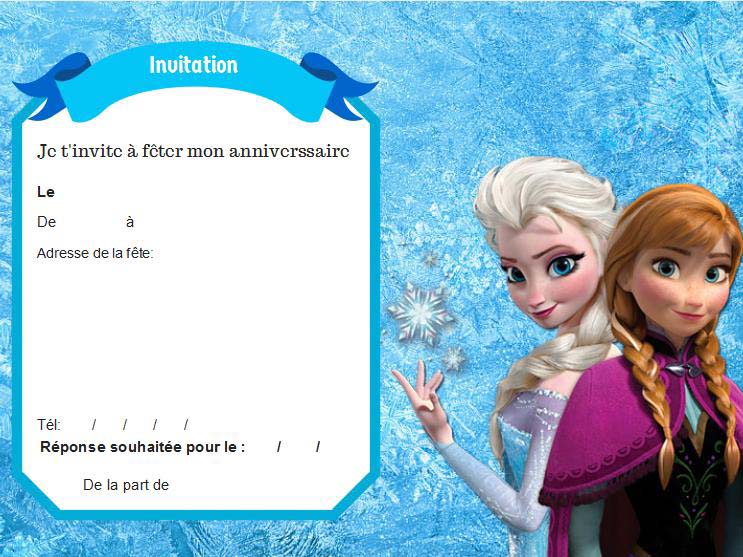 Carte invitation anniversaire à imprimer reine des neiges