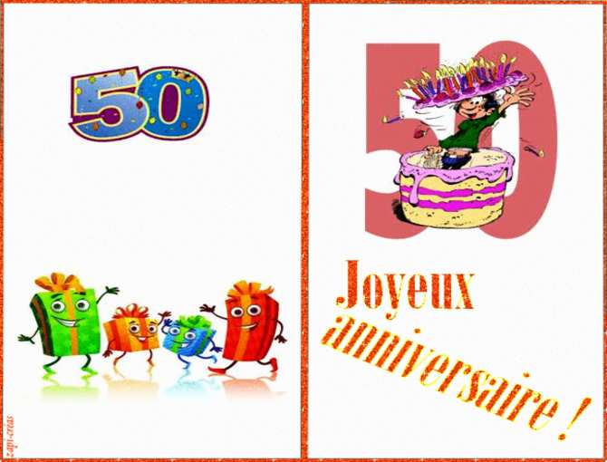 Carte joyeux anniversaire 50 ans gratuite à imprimer