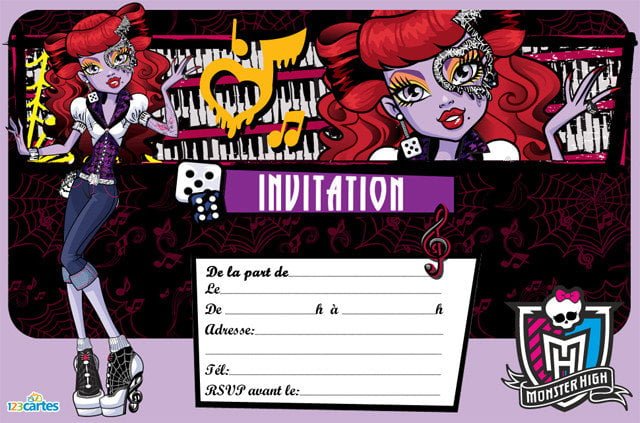 Carte invitation anniversaire gratuite monster high a imprimer