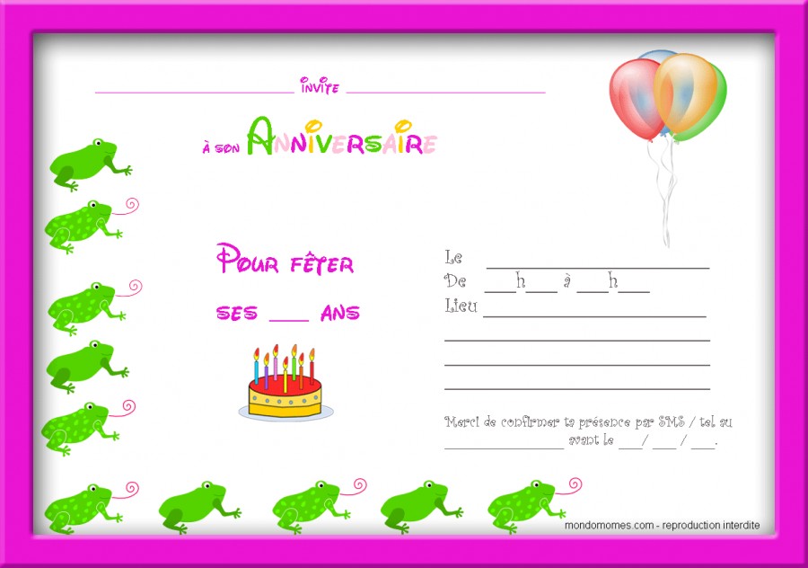 Carte d'invitation anniversaire gratuite à imprimer pour fille de 11 ans