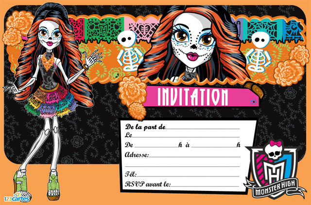 Carte d'invitation anniversaire monster high à imprimer gratuit