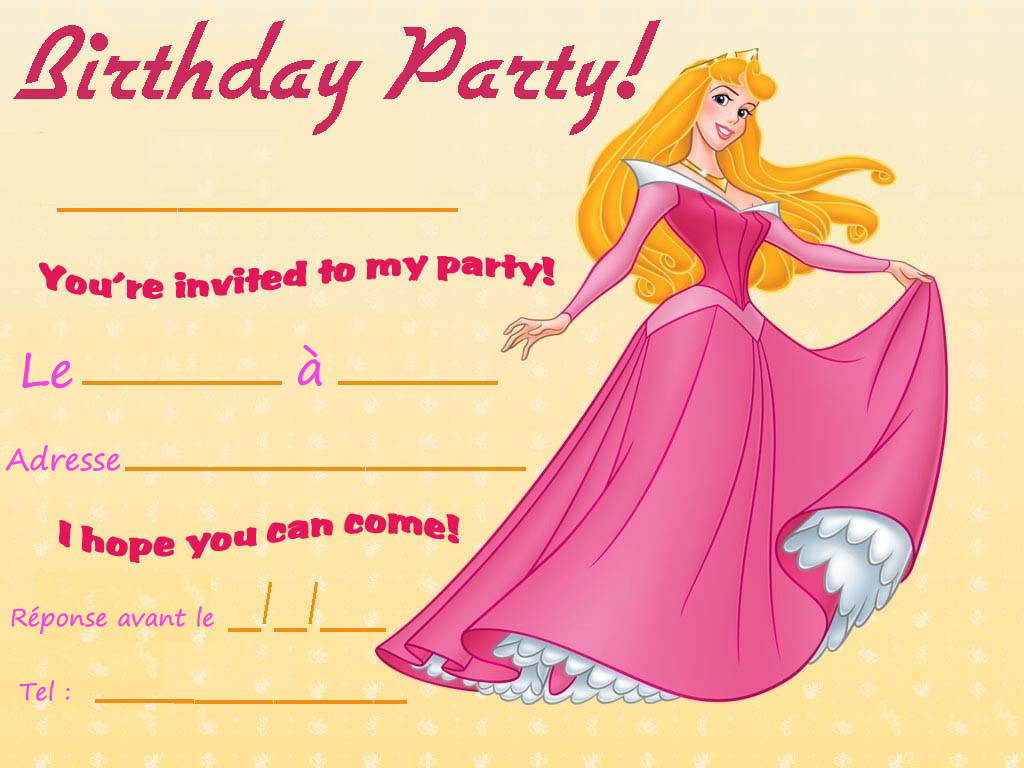 Carte d'invitation anniversaire princesse à imprimer