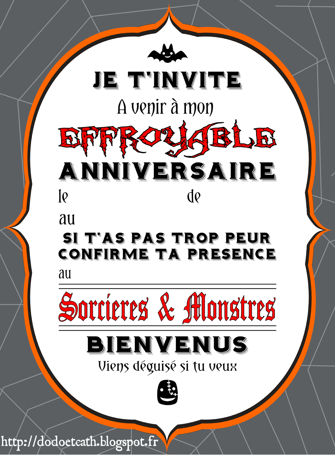 Carte d'invitation anniversaire thème halloween