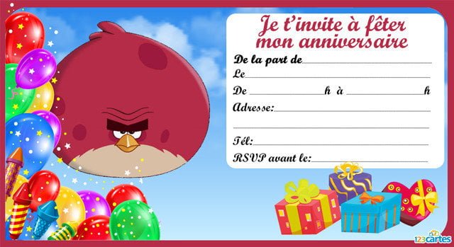 Carte invitation anniversaire angry birds gratuite