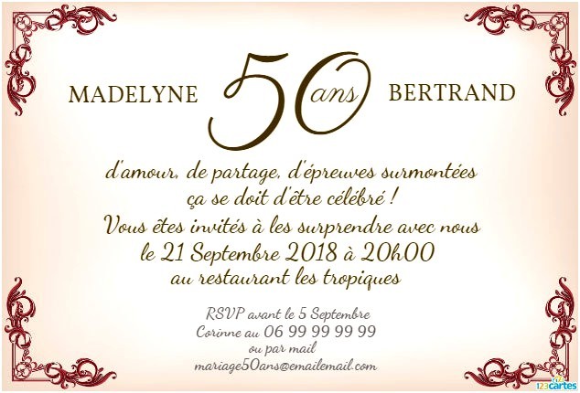 Exemple texte carte invitation anniversaire 50 ans