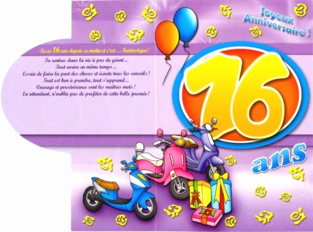 Texte pour carte anniversaire 16 ans