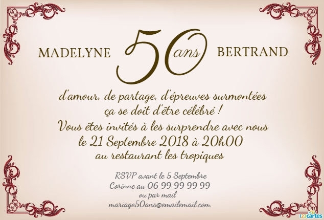 Texte invitation 50 ans anniversaire