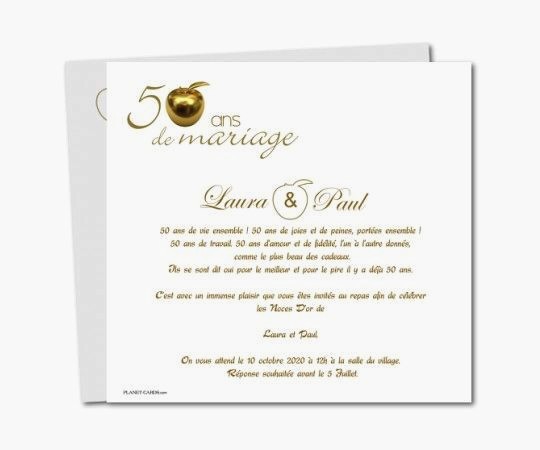 Texte pour invitation anniversaire 50 ans de mariage